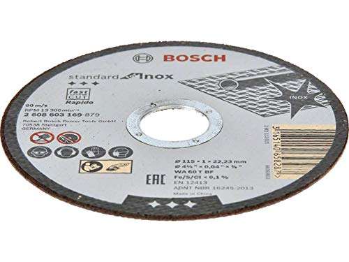 Bosch 2608603169 Standard Inox Metal Cutting Disc, 115mm x 1mm x 22.23mm