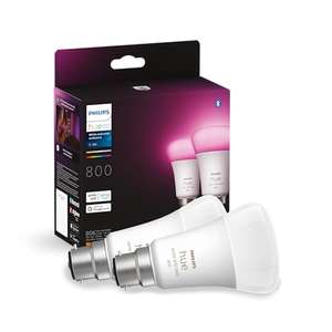 Philips Hue White and Colour Ambiance Smart Bulb Twin Pack LED [B22 Bayonet Cap] - 800 Lumens 60W Equivalent.w/voucher