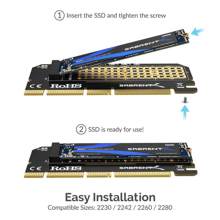 SABRENT M.2 SSD NVMe to PCIe Adapter with Aluminum Heatsink and Thermal Pad, for SSDs (EC-PCIE) @ Store4PC-UK / FBA