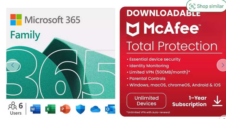 Microsoft 365 Family 6 People and McAfee Unlimited Devices £44.99 / £39.99 with marketing signup including 6TB cloud storage @ Argos