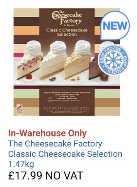Cheesecake Factory selection 1.47kg £17.99 Costco instore