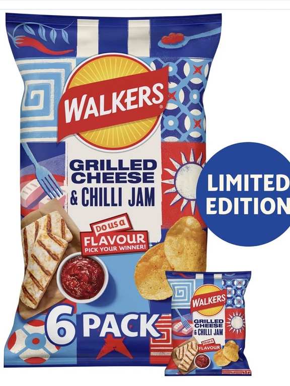 Walkers Grilled Cheese and Chilli Jam Multipack Crisps 6 x 25g - Bishops Stortford
