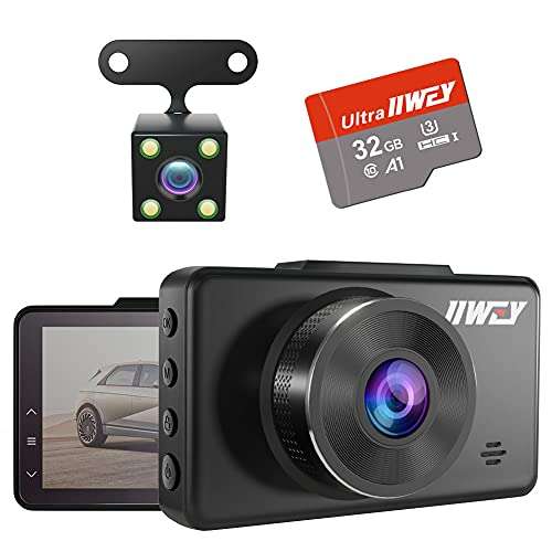 Dash Cam Front and Rear Camera FHD 1080P with Night Vision SD Card Included - £31.99 with Voucher, sold by IIWEY GLOBAL @ Amazon