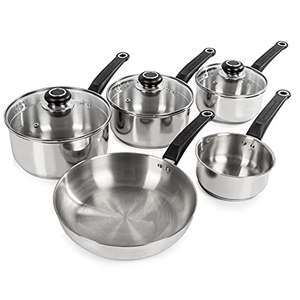 5PCS Morphy Richards 970002 Induction Frying Pan and Saucepan Set With Lids, Stay Cool Handles Themocore Technology, Stainless Steel Pan Set
