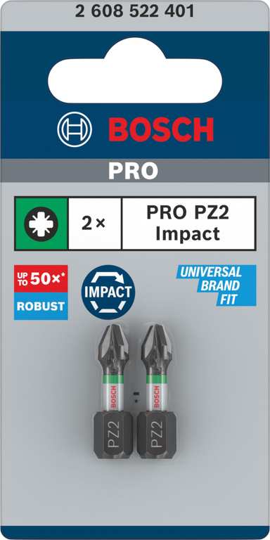 Bosch 2X PRO Pozidriv Impact Bit (100 x 50 mm, Professional Accessory Screwdriver, Screwdriver)