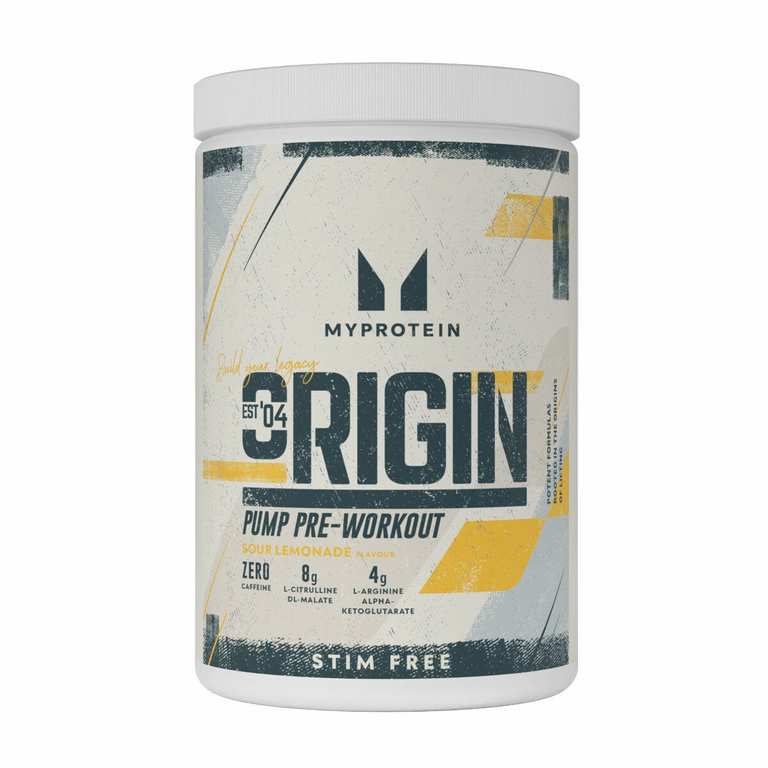 MYPROTEIN Origin Pre-Workout Pump Stim Free Sour Lemonade, 750g At Checkout