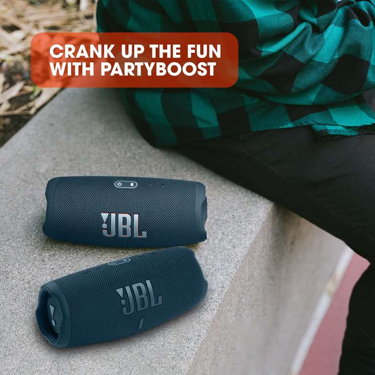 JBL Charge 5 Portable Bluetooth Speaker with deep bass in blue