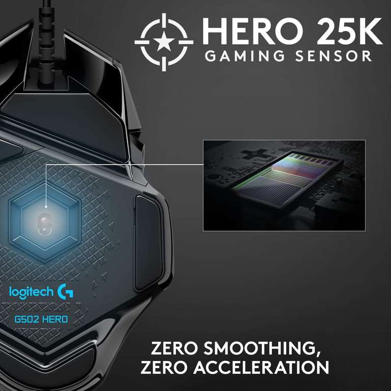 LOGITECH G502 Hero Optical Gaming Mouse ( 25600DPI sensor / Adjustable Weights / 11 Adjustable Buttons / Lightsync RGB )