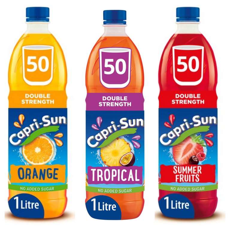 Capri Sun Double Strength Squash 1lt Orange/Tropical/Summer Fruits 2 for £3 @ Asda