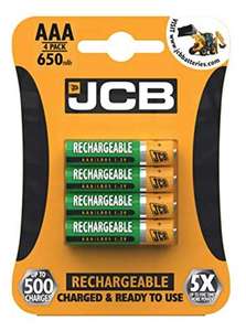 JCB AAA Rechargeable Batteries 650mAh - 4 Pack Pre-Charged / Sold & despatched By Peak247