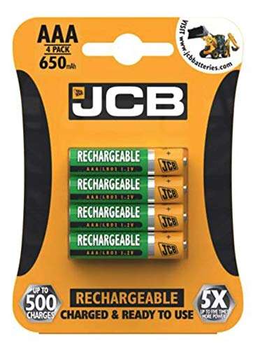 JCB AAA Rechargeable Batteries 650mAh - 4 Pack Pre-Charged / Sold & despatched By Peak247