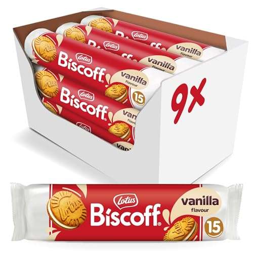 Lotus Biscoff Sandwich Biscuits With Vanilla / Milk Chocolate Cream Filling - 9 Packs of 15 biscuits - 1.35kg - £9.72 / £9.18 on S&S