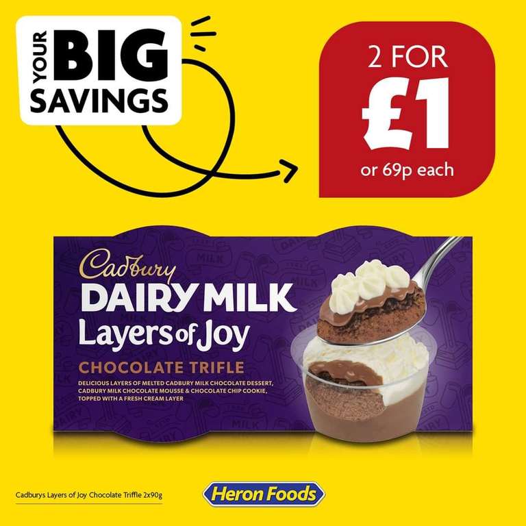 Cadburys Dairy Milk layers of joy 2 packs of 2 for £1 Heron foods