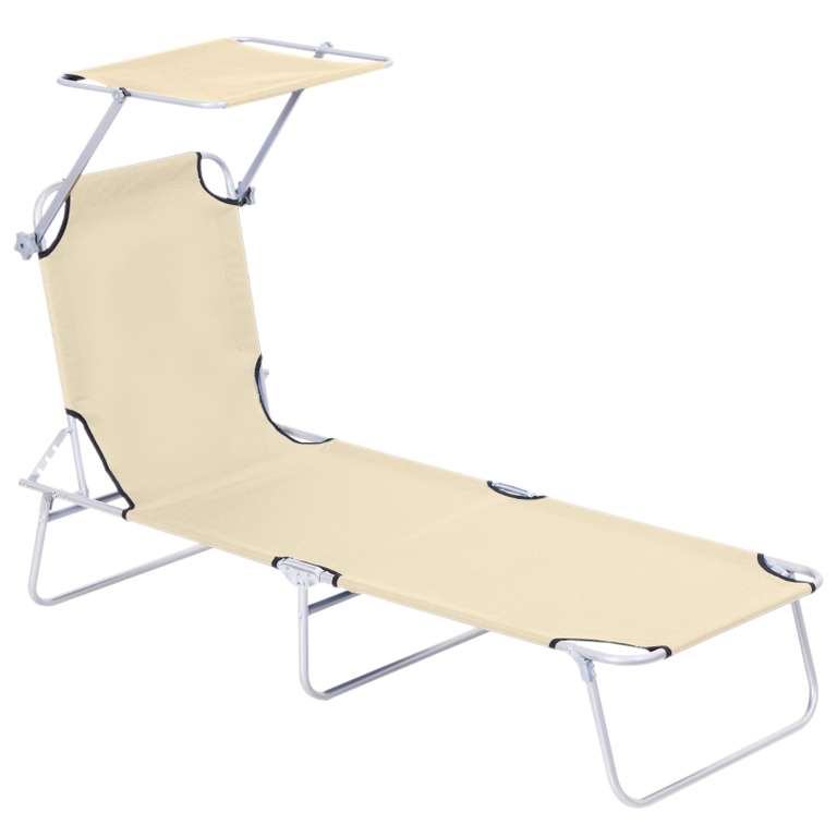 Outsunny Reclining Chair Sun Lounger Folding Lounger Seat with Sun Shade - Black\Brown\Blue\Beige - £25.49 with code @ Aosom