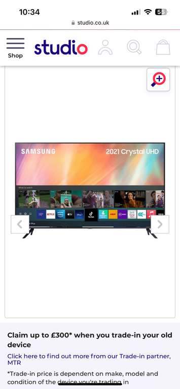 Samsung 65 Inch UHD UE65AU7100KXXU Crystal View Smart 4K TV