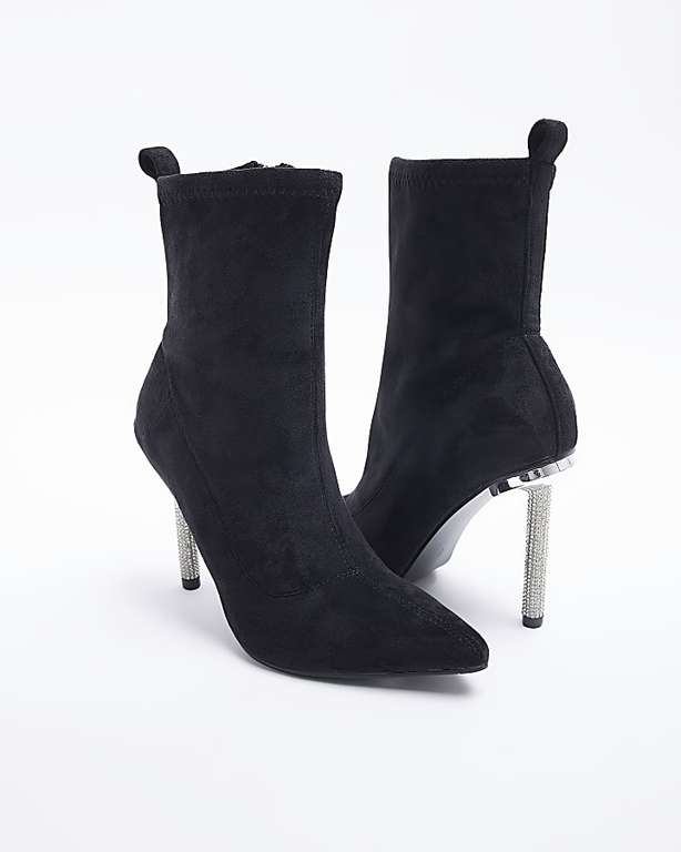 Black Embellished Heeled Ankle Boots £20 click and collect @ River Island