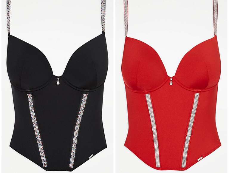 Women's Entice Diamante Strap Corset in Black or Red (£5.40 with