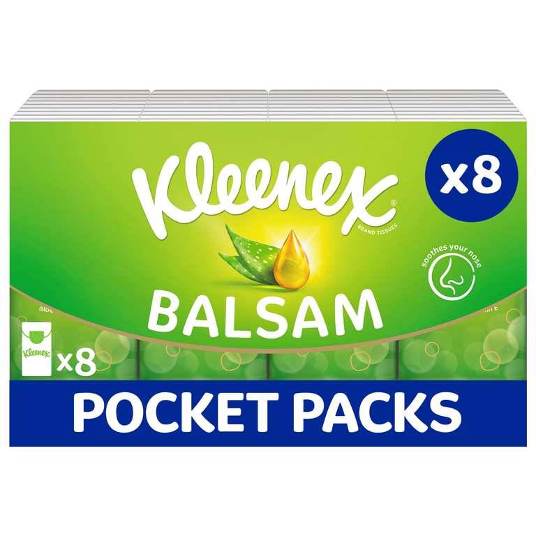 Kleenex Balsam Travel Pocket Facial Tissues - Multipack 8 Pocket Tissue Packs