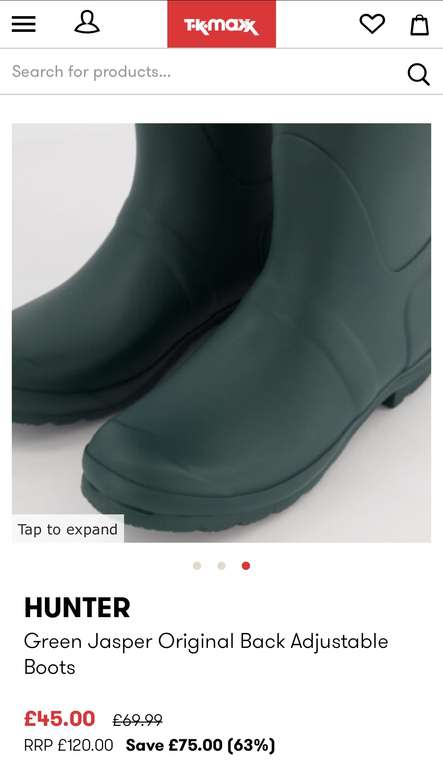 HUNTER Women’s Green Jasper Original Back Adjustable Boots - £45 + £1.99 click & collect @ TK Maxx