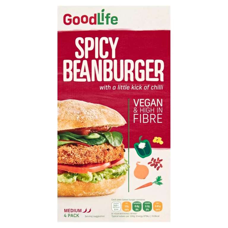 GoodLife Spicy Beanburger 4 Pack 454g - £1.85 @ Asda