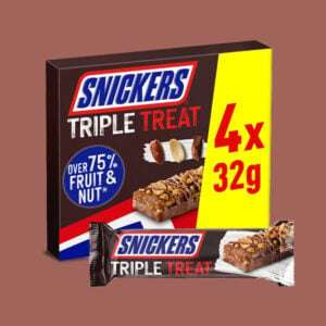 Pack of 4 For 50p Mars, Galaxy Or Snickers Triple Treat Nut & Chocolate 32g Bars - (Min order £25) @ Discount Dragon
