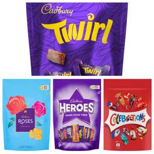 Cadbury Twirl / Roses / Heroes 300g / Celebrations Chocolates 370g Pouch - Clubcard Price