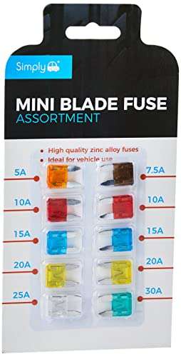 Simply BF820 Mini Blade Fuse Assortment - £1.70 / BF819 Alloy Blade Fuse Assortment - £1.85 - Set of 10 / 7 types @ amazon /xtremeauto