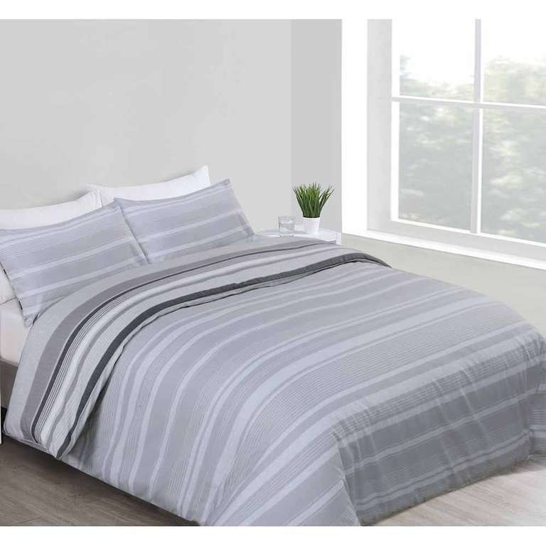 Wilko King Grey Striped Reversible Duvet Set - £8 with Free Click and Collect in Selected Stores @ Wilko
