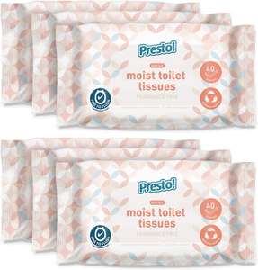 Presto! Gentle Moist Toilet Tissues Fine to Flush 240 (40x6) £7.39 or £4.80 S&S + voucher when 15% off is unlocked for first order @ Amazon