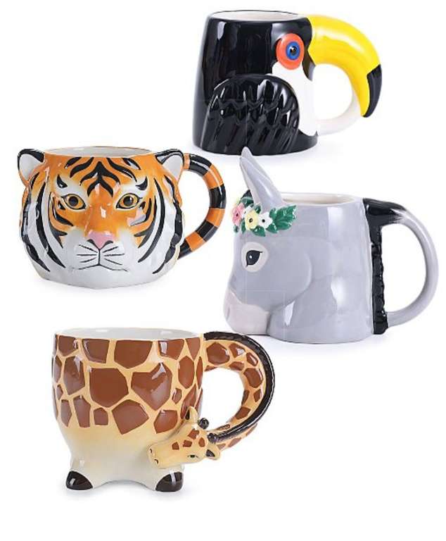 Jungle Animal Shaped Mugs - Set of 4 £8 + Free click and collect @ George (Asda)