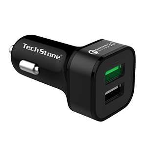 TechStone Car Charger Dual USB In Car Fast Charging Adapter Quick Charge 3.0 – Mini Phone Cigarette Lighter 12v Socket - £3.67 @ Amazon