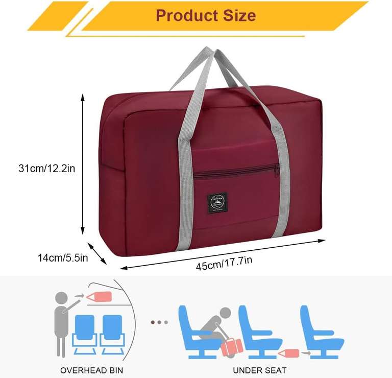 Flintronic Cabin Bag 45x31x14, Foldable Travel Duffel Bag, Black/Pink/Wine Red By flintronic-eu / FBA