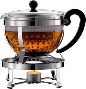 Bodum K11143-16 Chambord Set, tea maker with plastic filter 1.3L, with Rechaud Shiny - Silver/Black