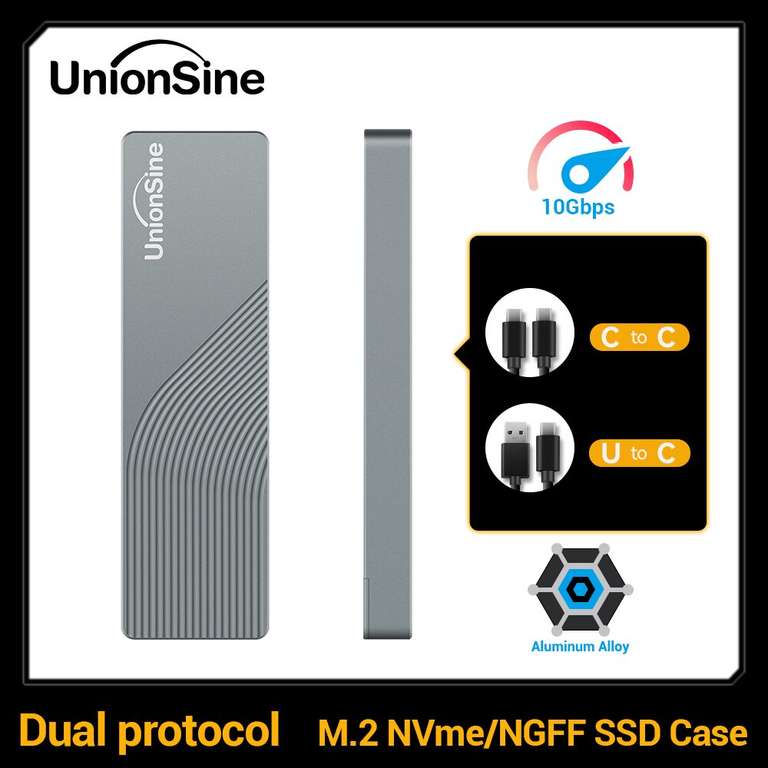 UnionSine Dual Protocol M2 NVMe NGFF SATA SSD External Enclosure 10Gbps £8.12 welcome Deal /£10.65 existing @ Factory Direct Collected Store
