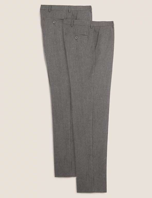 M&S Collection 2pk Slim Fit Men's Flat Front Trousers (Selected Size) for £8.50 + Free Click and Collect at Marks & Spencer