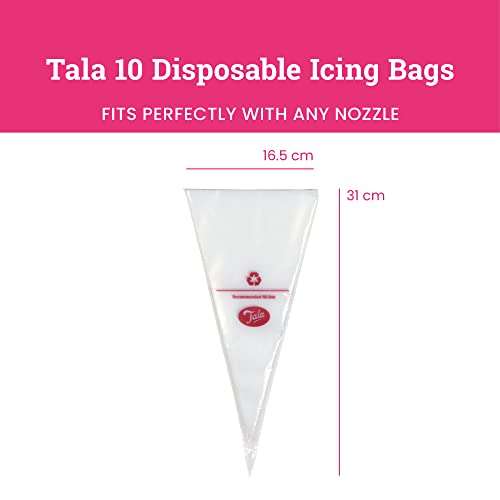 Tala 10 Reusable Icing Bags - Clear Piping Bags Disposable for Cakes, Cupcakes and Baking Piping Set Decorations - Fits Any Nozzle