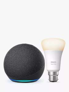 Amazon Echo Dot Smart Speaker 4th Gen + Philips Hue White B22 Bulb - £27.99 (+£2 Click & Collect ) - 2 Yr Wrnty @ John Lewis & Partners