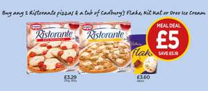 £5 Frozen Meal Deal - Any 2x Ristorante Pizzas & 1x Cadburys Flake / KitKat / Oreo Ice Cream Tub £5 @ Budgens