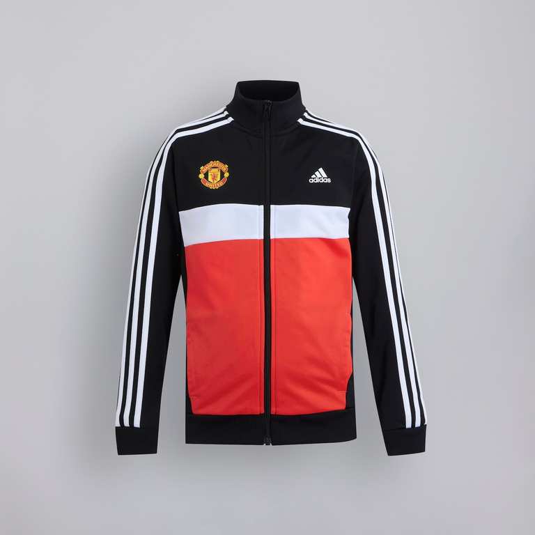 Manchester United x adidas Junior Essentials 3-Stripes Tiberio Tracksuit Black, 7 - 14 years