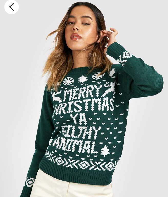 Womens’s Filthy Animal Christmas Jumper 4 colours - £10.50 + free delivery with code, sold & dispatched by Boohoo @ Debenhams