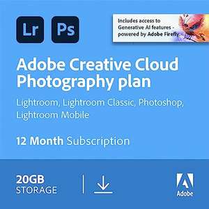 Adobe Creative Cloud Photography plan 20GB: Photoshop + Lightroom | 1 Year | PC/Mac | Download