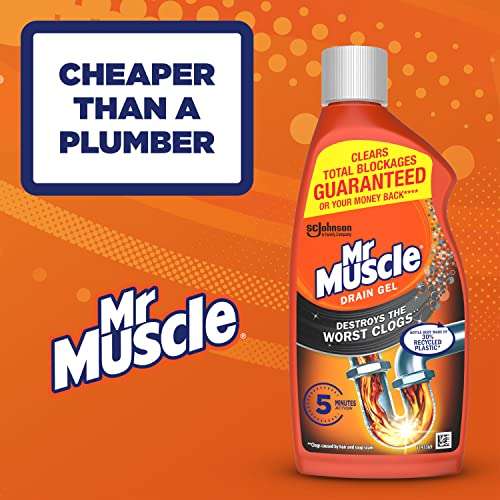 Mr Muscle Drain Unblocker, Sink & Drain Cleaner, Heavy Duty Drain Gel, 2 x 500 ml £6 @ Amazon