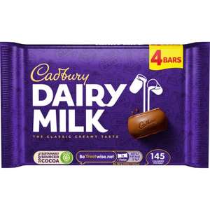 Cadbury Dairy Milk Chocolate Bar 4 Pack 108.8g - 99p (or 94p with Subscribe & Save) @ Amazon