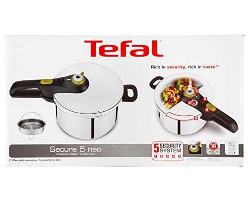 Tefal P2530738 Secure 5 Neo Stainless Steel Pressure Cooker, 6 L, Induction, Silver