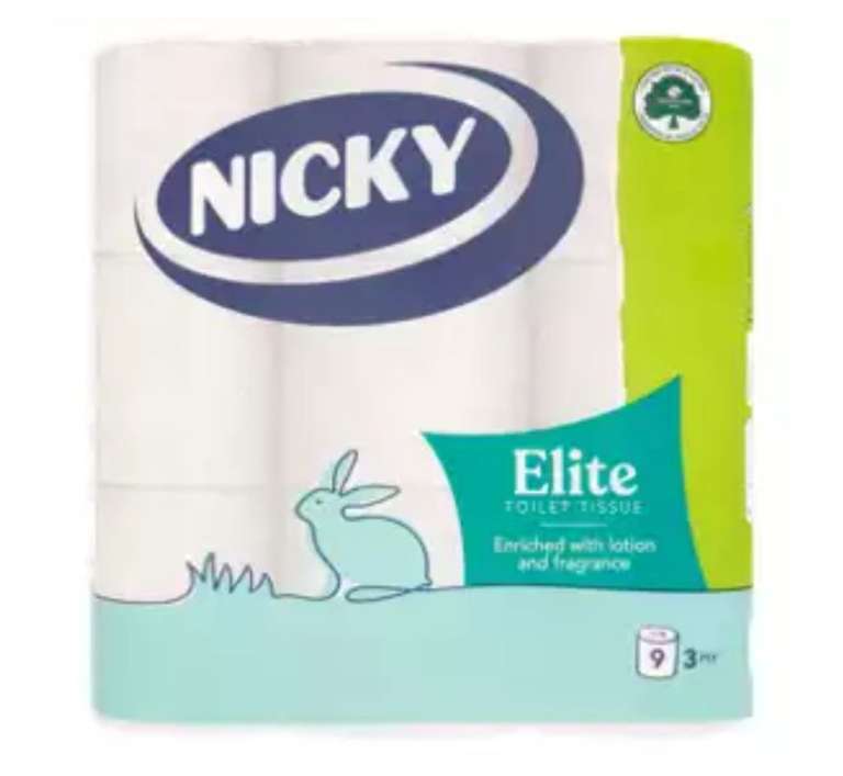 Nicky Elite 3 Ply Toilet Roll, 9 Rolls