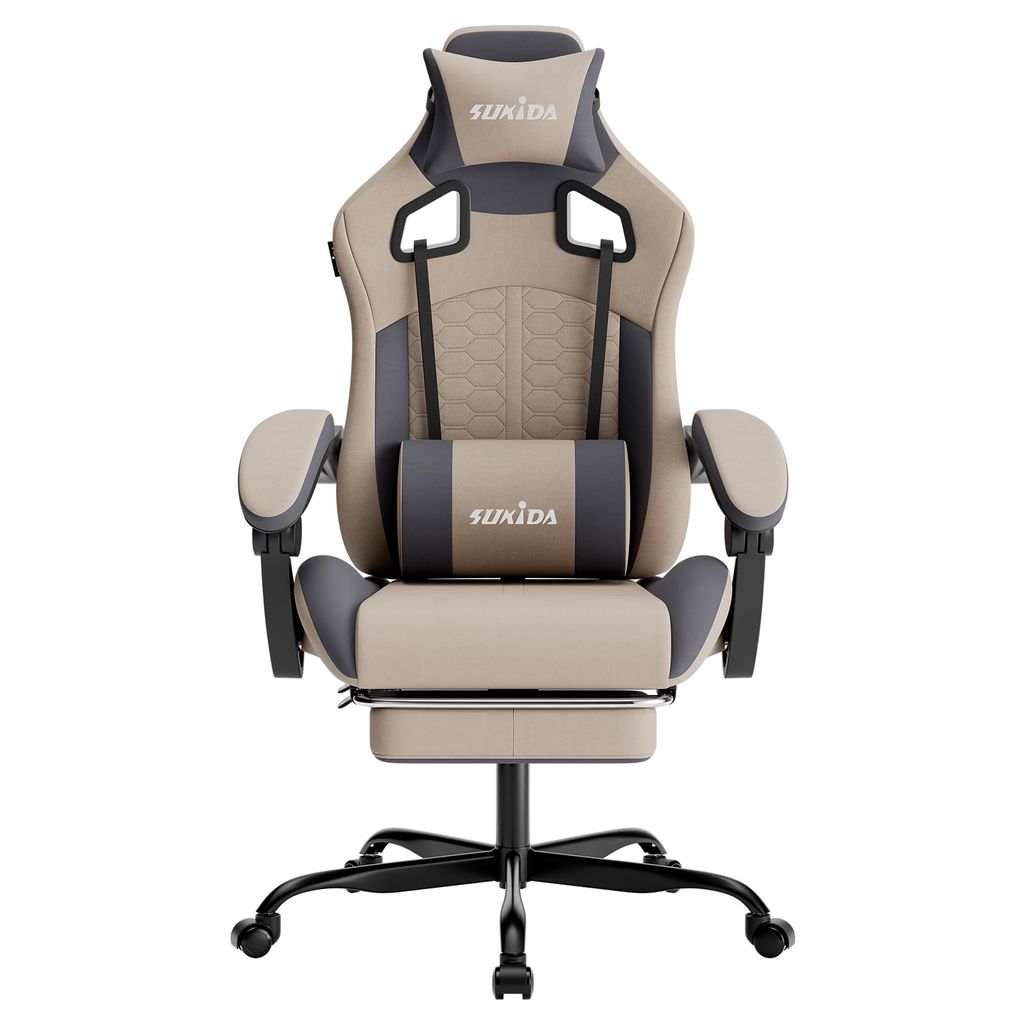 SUKIDA Ergonomic Gaming Chair for Adult, with Massage, Comfy Headrest and Lumbar Support, Footrest, Height Adjustable Rotating Task Chairs