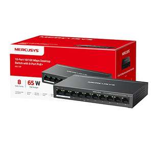 MERCUSYS 10-Port 10/100Mbps Desktop Switch with 8-Port PoE+, PoE Power Budget 65W, compatible with 802.3af/at PDs, Power management