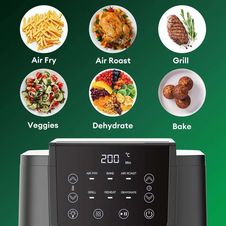 Chefree Air Fryer, 5L Family-sized with Viewing Window Drawer, Nonstick Dishwasher Safe Basket.
