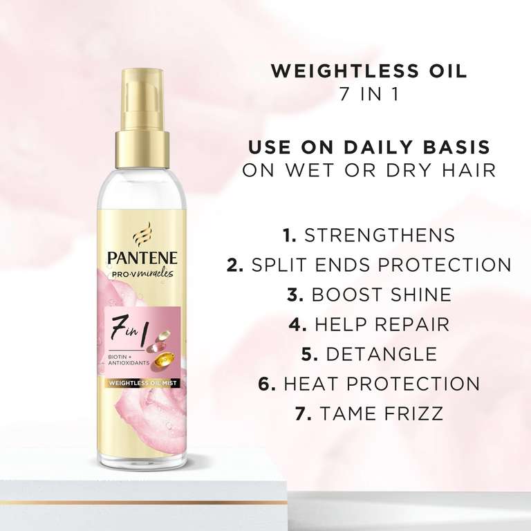 Pantene Hair Oil and Heat Protection Spray, Detangling Hairspray Treatment With Biotin, Tames Frizz and Protects Against Split Ends, 145ml