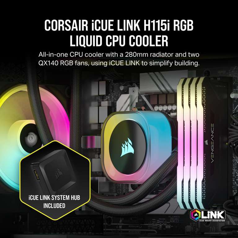 Corsair iCUE LINK H115i RGB Liquid CPU Cooler - 280mm AIO - QX140
